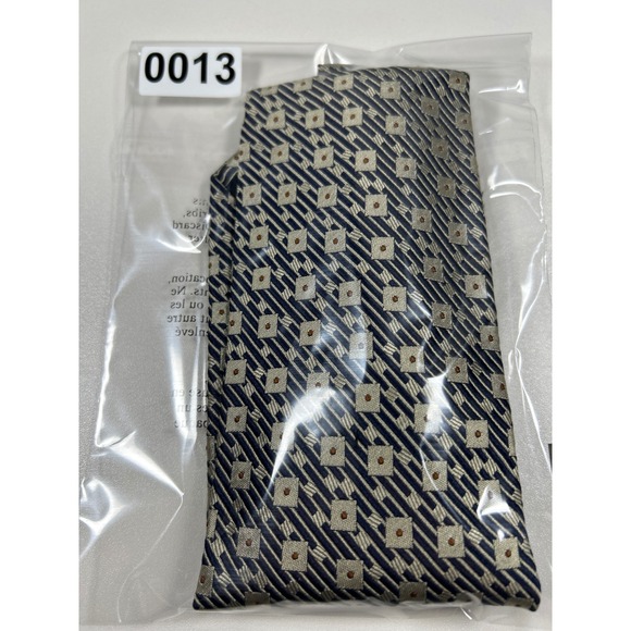 Olmo Mens Silk Tie Navy Blue Silver Geometric Squares Dots Hand Made Italy - Picture 6 of 6